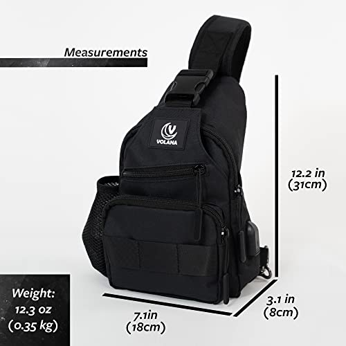 Volana Small Crossbody Backpack Sling bag for Men and Women (Black), lightweight Shoulder bag travel hiking Chest bag daypack