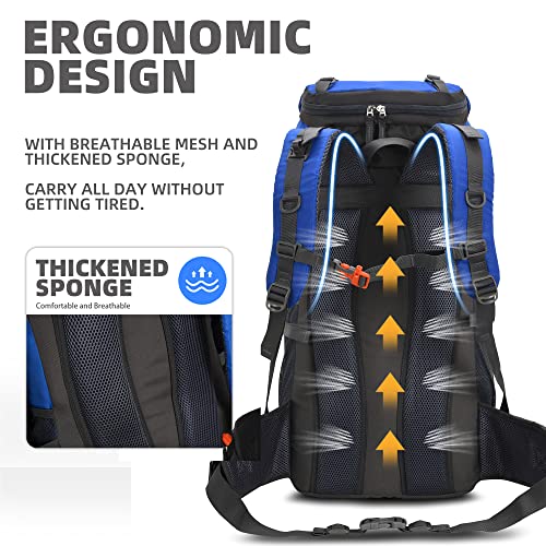 FreeKnight 60L Waterproof Lightweight Hiking Backpack Camping Travel Daypack with Rain Cover Outdoor Sport Bag for Climbing Fishing Men Women, Blue