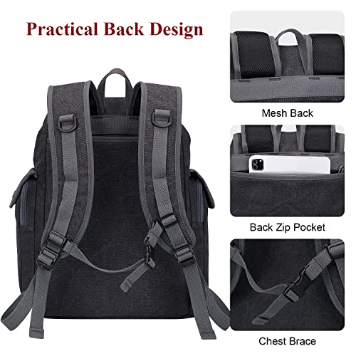 WITZMAN Canvas Backpack for Men & Women Vintage Rucksack Backpack High Capacity (A8004 Black)