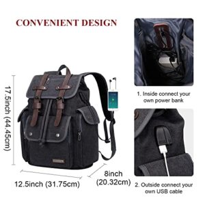 WITZMAN Canvas Backpack for Men & Women Vintage Rucksack Backpack High Capacity (A8004 Black)