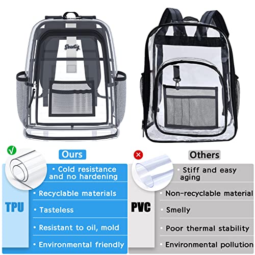 seastig Clear Backpack Heavy Duty TPU Transparent Bag Clear Bag Stadium Approved See Through Backpack for School, Work, College