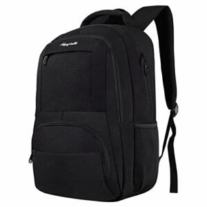 business travel laptop backpack, water resistant, with headphone hole, men's women's college laptop bag for 15.6" laptop (black)