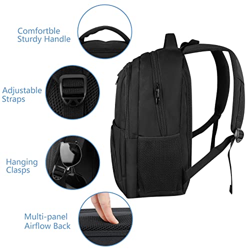 Business Travel Laptop Backpack, Water Resistant, with Headphone Hole, Men's Women's College Laptop Bag for 15.6" Laptop (Black)