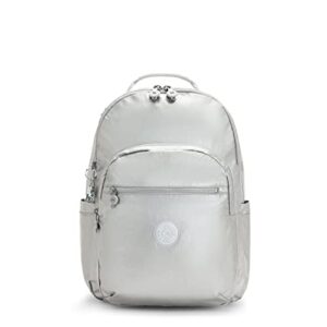 kipling women's seoul 15" laptop backpack, durable, roomy with padded shoulder straps, bag, bright metallic, one size