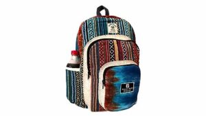 zillion craft travel laptop back pack. eco friendly 100% natural hemp back pack for school, college. multi pocket colorful unique design.