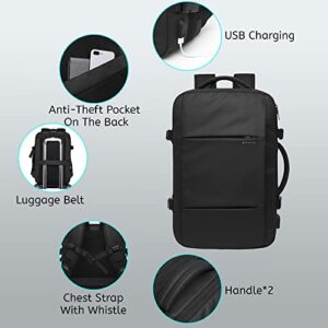 Bange 45L Travel Backpacks Expandable Luggage Backpack USB Charging Port Flight Approved Carry On Backpack With Wet Pocket Water Resistant Business Backpack 17.3 In Laptop College Daypack Black Large