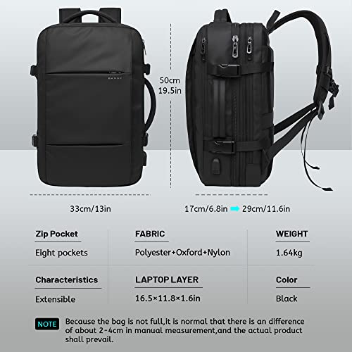 Bange 45L Travel Backpacks Expandable Luggage Backpack USB Charging Port Flight Approved Carry On Backpack With Wet Pocket Water Resistant Business Backpack 17.3 In Laptop College Daypack Black Large