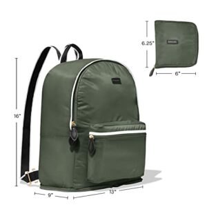 PARAVEL Fold-Up Travel Backpack | Safari Green | Everyday Lightweight, Packable Travel Hiking Nylon Daypack | Carry On Luggage Bag with Trolley Sleeve for Women and Men