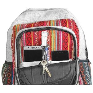 Ojas Yatra Red Hemp Backpack Large - Pure Himalayan Hemp Bag - Multi Pocket Handmade Backpacks for Men & Women - Bohemian Laptop Bag for Travel & Festivals