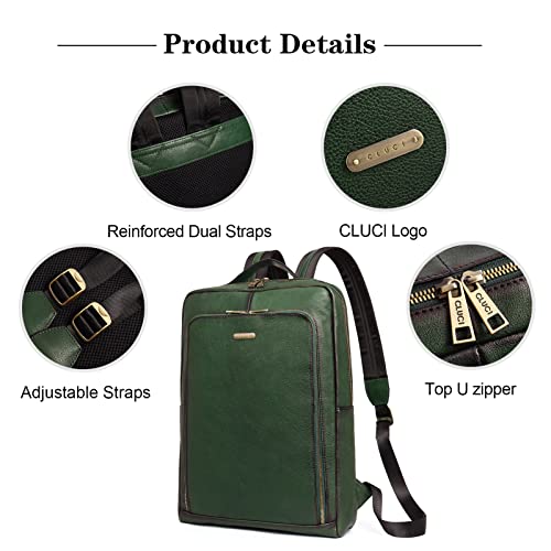 CLUCI Genuine Leather Laptop Backpack for Women 15.6 inch Computer Bag Travel Vintage Daypack Business Bags Sassafras Green