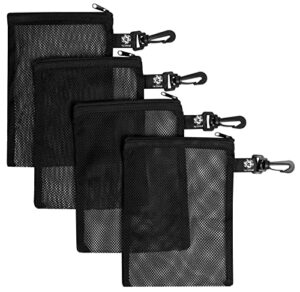 palterwear mesh zipper bag with clip - set of 4 (black, 6 x 8 inch)