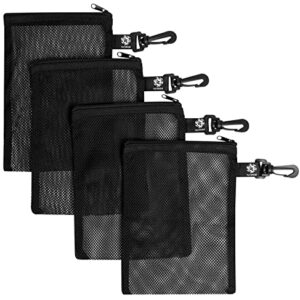 PALTERWEAR Mesh Zipper Bag with Clip - Set of 4 (Black, 6 x 8 inch)