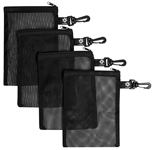 PALTERWEAR Mesh Zipper Bag with Clip - Set of 4 (Black, 6 x 8 inch)