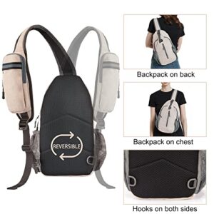 MAYLISACC Sling Backpack, Crossbody Sling Bag, Lightweight Shoulder backpack, Chest bag, Hiking Daybag for Biking, Cycling Walking (beige)