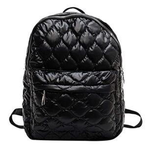 jqwygb puffer backpack - puffy backpack soft nylon casual daypack lightweight quilted backpack for women girls (black)
