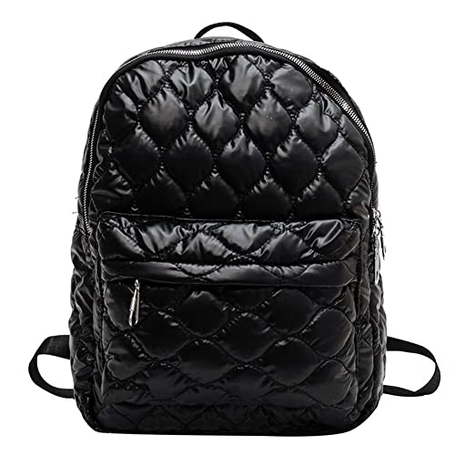 JQWYGB Puffer Backpack - Puffy Backpack Soft Nylon Casual Daypack Lightweight Quilted Backpack for Women Girls (Black)