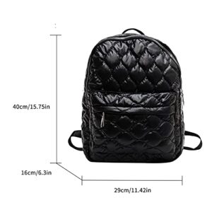 JQWYGB Puffer Backpack - Puffy Backpack Soft Nylon Casual Daypack Lightweight Quilted Backpack for Women Girls (Black)