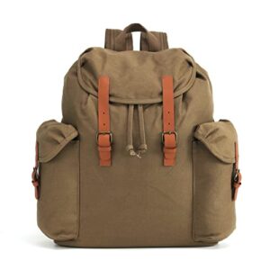wintming vintage canvas backpack women men travel rucksack casual laptop backpack (khaki)