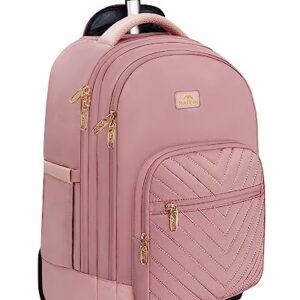 MATEIN Rolling Backpack for Women, 17 Inch Travel Laptop Backpacks with Wheels, Waterproof Large Carry On Business Luggage Roller Backpack, Trolley Suitcase Overnight College Work Computer Bag, Pink