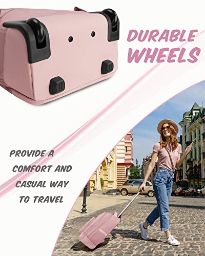 MATEIN Rolling Backpack for Women, 17 Inch Travel Laptop Backpacks with Wheels, Waterproof Large Carry On Business Luggage Roller Backpack, Trolley Suitcase Overnight College Work Computer Bag, Pink