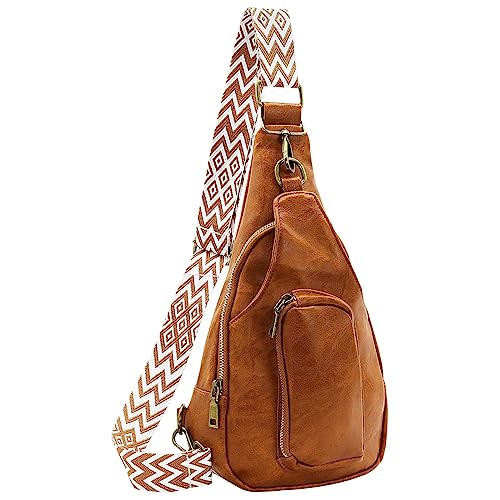 Flovey Sling Bag for Women Crossbody, PU Leather Small Sling bags Sling Chest Shoulder Backpack for Traveling Hiking