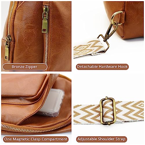 Flovey Sling Bag for Women Crossbody, PU Leather Small Sling bags Sling Chest Shoulder Backpack for Traveling Hiking