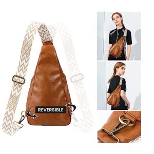 Flovey Sling Bag for Women Crossbody, PU Leather Small Sling bags Sling Chest Shoulder Backpack for Traveling Hiking