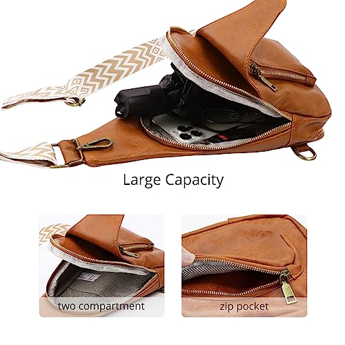 Flovey Sling Bag for Women Crossbody, PU Leather Small Sling bags Sling Chest Shoulder Backpack for Traveling Hiking