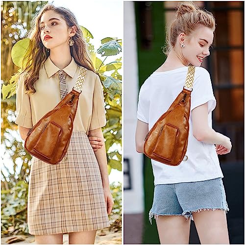 Flovey Sling Bag for Women Crossbody, PU Leather Small Sling bags Sling Chest Shoulder Backpack for Traveling Hiking