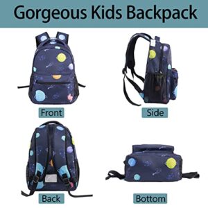 FATOLXX Boy Planet Backpack for Kindergarten - Pre School Toddler Kid Solar System 16" Lightweight Backpack with Cup Holder(Space)