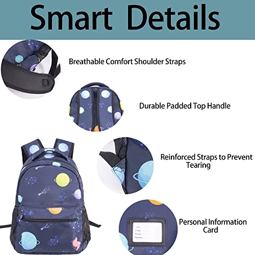 FATOLXX Boy Planet Backpack for Kindergarten - Pre School Toddler Kid Solar System 16" Lightweight Backpack with Cup Holder(Space)