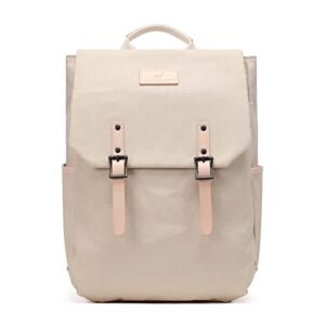 nol natural organic lifestyle classic casual daypack backpacks durable cotton leather vintage rucksack fit 14 inch laptop bag (beige)