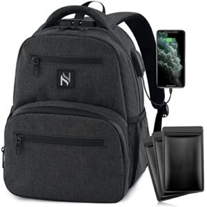 innoscent mini smell proof backpack with lock for men/women usb & headphone port (dark grey)