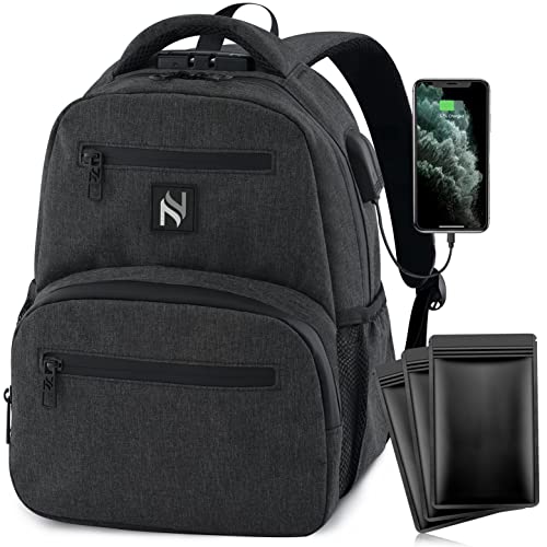 INNOSCENT Mini Smell Proof Backpack With Lock For Men/Women USB & Headphone Port (Dark Grey)