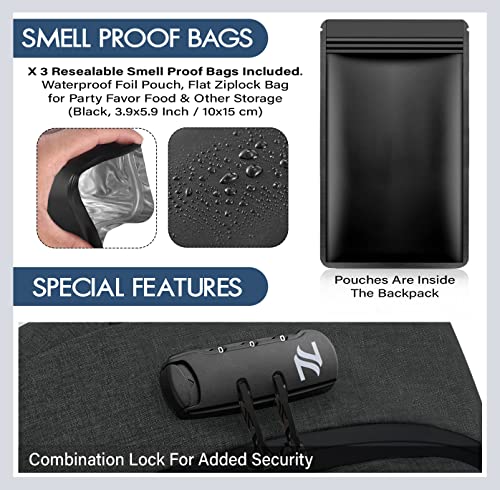 INNOSCENT Mini Smell Proof Backpack With Lock For Men/Women USB & Headphone Port (Dark Grey)