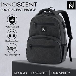 INNOSCENT Mini Smell Proof Backpack With Lock For Men/Women USB & Headphone Port (Dark Grey)
