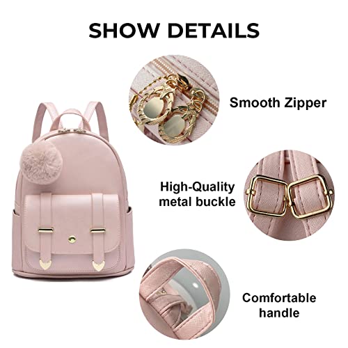 Girls Cute Mini Backpack Purse Fashion School Bags PU Leather Casual Backpack for Teens Women Pink