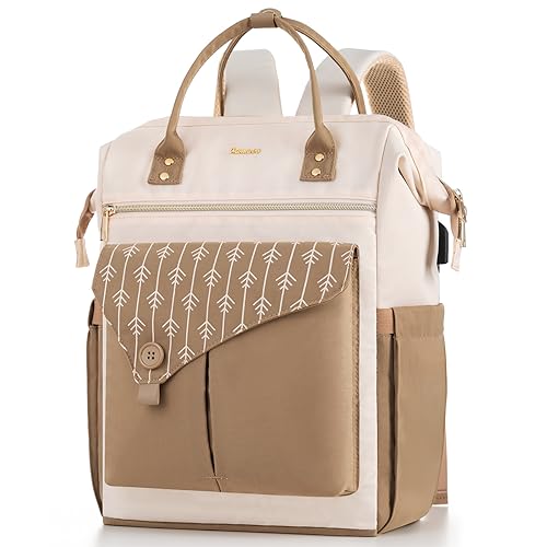 MOMUVO Laptop Backpack for Women Laptop Bag with USB Port, Student Bookbag Water Resistant Backpacks Teacher Doctor Nurse Work Backpack Stylish Travel Bags, Fits 17-Inch Laptop Khaki Beige