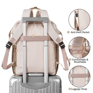 MOMUVO Laptop Backpack for Women Laptop Bag with USB Port, Student Bookbag Water Resistant Backpacks Teacher Doctor Nurse Work Backpack Stylish Travel Bags, Fits 17-Inch Laptop Khaki Beige