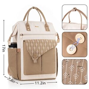 MOMUVO Laptop Backpack for Women Laptop Bag with USB Port, Student Bookbag Water Resistant Backpacks Teacher Doctor Nurse Work Backpack Stylish Travel Bags, Fits 17-Inch Laptop Khaki Beige