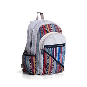 ruana lightweight hemp backpack 100% natural hemp cotton fabric casual daypack multipurpose handmade bag for travel, hiking, yoga, picnic (tribal stripes, 38 cm w x 45 cm l)