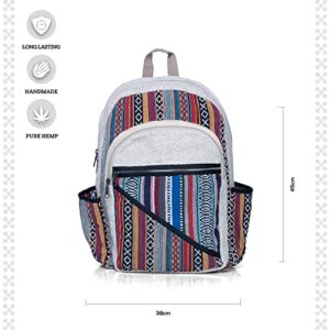 Ruana Lightweight Hemp Backpack 100% Natural Hemp Cotton Fabric Casual Daypack Multipurpose Handmade Bag For Travel, Hiking, Yoga, Picnic (Tribal Stripes, 38 cm W x 45 cm L)