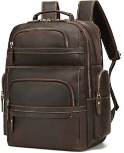 taertii vintage full grain genuine leather backpack for men - fits 16" laptop, travel, hiking, business, work, rucksack daypack 32l - brown