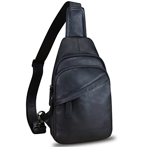 LRTO Genuine Leather Sling Bag Crossbody Purse Handmade Hiking Daypack Motorcycle Chest Bag Cycling Shoulder Backpack