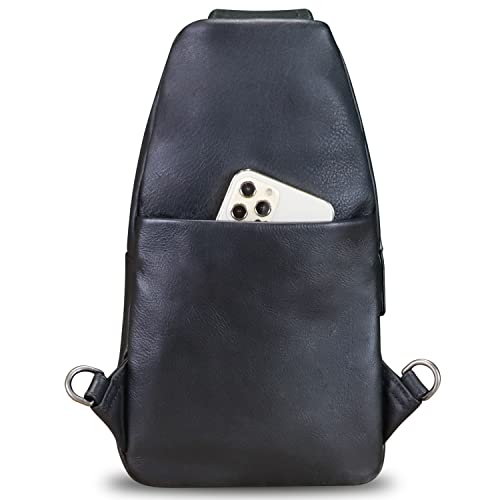 LRTO Genuine Leather Sling Bag Crossbody Purse Handmade Hiking Daypack Motorcycle Chest Bag Cycling Shoulder Backpack