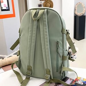 hwojjha Backpack Lovely Pastel Rucksack for Teen Girls, Cute Aesthetic Bookbag for School with Kawaii Pin and Accessories (green)