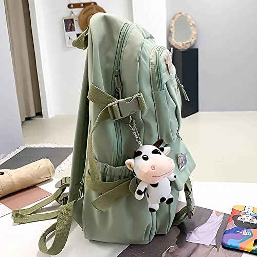 hwojjha Backpack Lovely Pastel Rucksack for Teen Girls, Cute Aesthetic Bookbag for School with Kawaii Pin and Accessories (green)