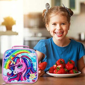 FTJCF 3PCS Unicorn Backpack, 16" Girls Rainbow Sequins Kids Bookbag with Lunch Box, School Bags for Elementary Preschool Kindergarten - Pink