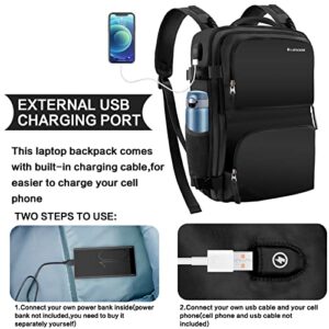 LAPACKER Travel Laptop Backpack Men Women,Business Anti Theft Carry On Backpacks with USB Charging Port Shoe Compartment Airline Approved,Water Resistant College Rucksack Fits 15.6 Inch Notebook,Black