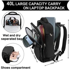 LAPACKER Travel Laptop Backpack Men Women,Business Anti Theft Carry On Backpacks with USB Charging Port Shoe Compartment Airline Approved,Water Resistant College Rucksack Fits 15.6 Inch Notebook,Black